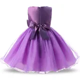 Kid Girl 3D Rose Flowers Lace Bowknot Bright Spot Gown Dress