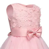 Kid Girl 3D Lace Flowers Bowknot Mesh Princess Gown Sleeveless Dresses
