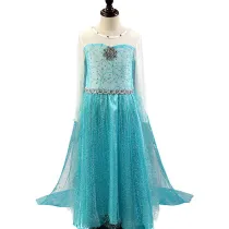 Kid Girl Sequins Flower Gem Maxi Princess Dresse With Long Mesh Sleeves