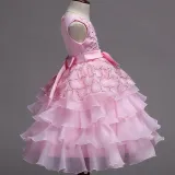 Kid Girl Sequins Diamond-Studded Layers Ruffles Lace Wedding Party Sleeveless Dress