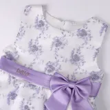 Kid Girl 3D Embroidery Flowers With Bowknot Mesh Pompadour Sleeveless Dress