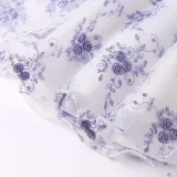 Kid Girl 3D Embroidery Flowers With Bowknot Mesh Pompadour Sleeveless Dress