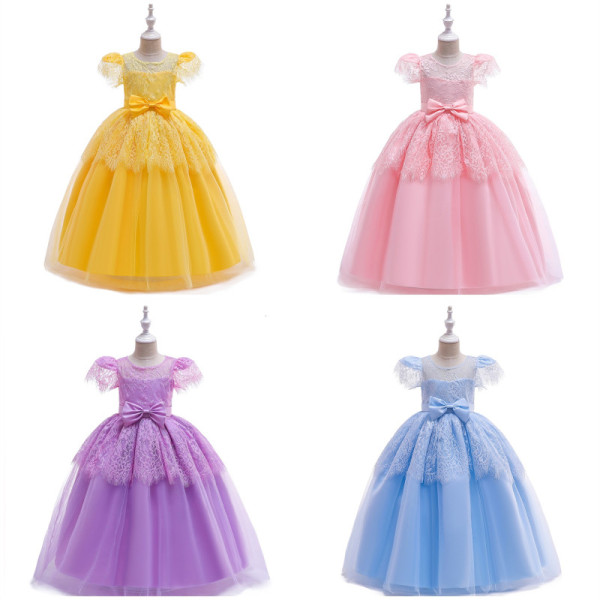 Kid Girl Hollow Out Embroidery Flowers Bowknot Royal Fly Sleeves Dressess