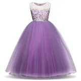 Kid Girl Lace Embroidered Hollow White Flowers Bowknot Mesh Maxi Princess Sleeveless Dress