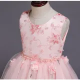 Kid Girl Pearls Embroidery 3D Sequins Flowers Mesh Party Dresses