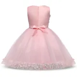 Kid Girl 3D Lace Flowers Bowknot Mesh Princess Gown Sleeveless Dresses