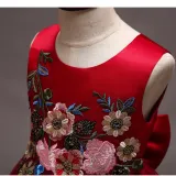 Kid Girl Red 3D Embroideried Sequins Flowers Wedding Party Dresses