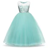 Kid Girl Lace Embroidered Hollow White Flowers Bowknot Mesh Maxi Princess Sleeveless Dress