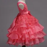 Kid Girl Sequins Diamond-Studded Layers Ruffles Lace Wedding Party Sleeveless Dress