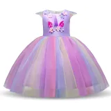 Kid Girl 3D Pearls Flowers Unicon Rainbow Tutu Princess Dress