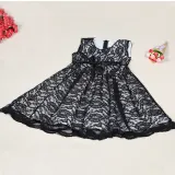 Kid Girl Lace Cut-Out Embroidered Flower Sleeveless Dress with Bowknot