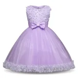 Kid Girl 3D Lace Flowers Bowknot Mesh Princess Gown Sleeveless Dresses