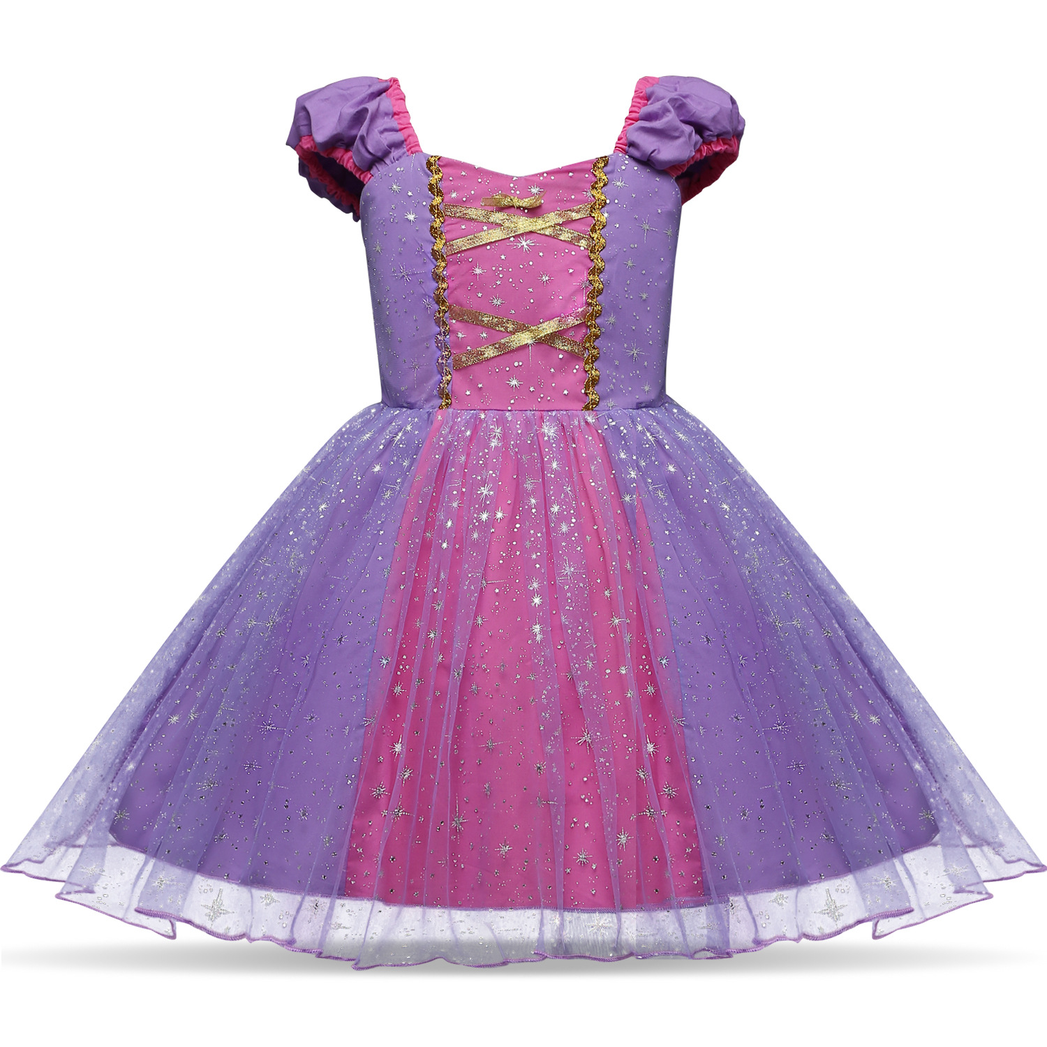 Kind Girl Snowflake Bowknot Print Cross Binding Princess Dress