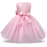 Kid Girl 3D Rose Flowers Lace Bowknot Bright Spot Gown Dress