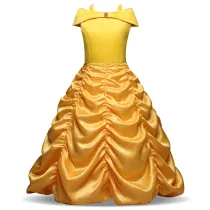 Kid Girl Belle Royal Princess Red Jewel Strap Yellow Dress