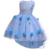 Kid Girl Pearls Embroidery 3D Sequins Flowers Mesh Party Dresses