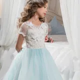 Kid Girl 3D Butterfly Flowers Cut-Out Embroidered Mesh Maxi Trailing Wedding Party Dress