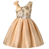 Kid Girl Sleeveless Fireworks Sequins Print With Bowknot Strap Dress