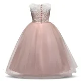 Kid Girl Lace Embroidered Hollow White Flowers Bowknot Mesh Maxi Princess Sleeveless Dress