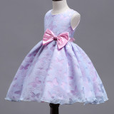 Kid Girl Pink Purple Butterflies Bowknot Binding Party Sleeveless Dress