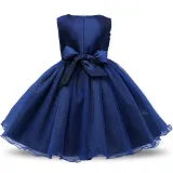 Kid Girl 3D Rose Flowers Lace Bowknot Bright Spot Gown Dress