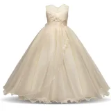 Kid Girl 3D Flowers Bowknot Lace Mesh Sleeveless Maxi Princess Dress