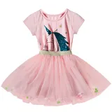 Kid Girl Unicorn Sequined Top and Pompom Tutu Mesh Skirt Two Pieces