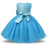 Kid Girl 3D Rose Flowers Lace Bowknot Bright Spot Gown Dress