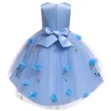 Kid Girl Pearls Embroidery 3D Sequins Flowers Mesh Party Dresses