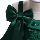 Kid Girl Pearl Embroidery 3D Flowers Bowknot Off The Shoulder Wedding Party Dresses