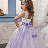 Kid Girl Embroidered Flowers Sequins Jewelry Sleeveless Wedding Party Dresses