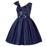Kid Girl Sleeveless Fireworks Sequins Print With Bowknot Strap Dress
