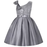 Kid Girl Sleeveless Fireworks Sequins Print With Bowknot Strap Dress