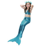 Kid Girls Bling Green Mermaid Tail Bikini Swimsuit With Free Garland Color Random