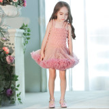 Kid Girl Concatenated Layers Ruffles Tutu Mesh Straps  Ombre Dress
