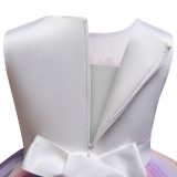 Kid Girl 3D Pearls Flowers Unicon Rainbow Mesh Layers Lace Princess Dress