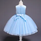 Kid Girl Embroidery 3D Butterflies With Bowknot Lace Mesh Wedding Party Sleeveless Dress