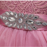 Kid Girl Embroidery Layers Mesh Jewelry Bowknot Belt Sleeveless Wedding Party Dress
