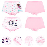 Kid Girls 4 Packs Print Princess Bear Hearts Boxer Briefs Cotton Underwear