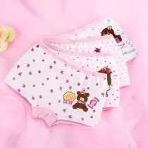 Kid Girls 4 Packs Print Princess Bear Hearts Boxer Briefs Cotton Underwear