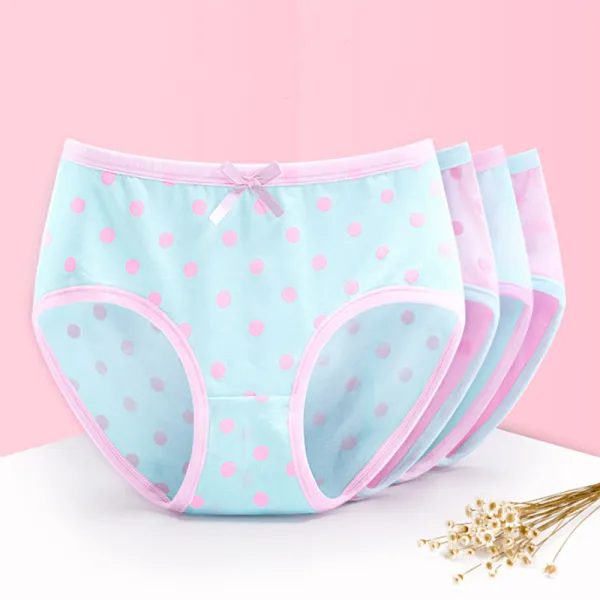 Kid Girls 4 Packs Print Dots Briefs Cotton Underwear