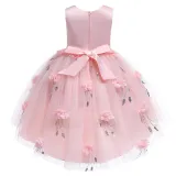 Kid Girl Pearls Embroidery 3D Sequins Flowers Mesh Party Dresses
