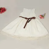 Kid Girl Lace Cut-Out Embroidered Flower Sleeveless Dress with Bowknot