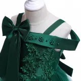 Kid Girl Pearl Embroidery 3D Flowers Bowknot Off The Shoulder Wedding Party Dresses