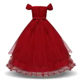 Kid Girl 3D Flowers Sequined Mesh Off The Shoulder Wedding Party Dress