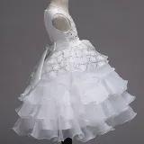 Kid Girl Sequins Diamond-Studded Layers Ruffles Lace Wedding Party Sleeveless Dress