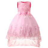 Kid Girl Sleeveless 3D Flowers And Sequins Of Mesh Embroidered Dress