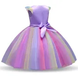 Kid Girl 3D Pearls Flowers Unicon Rainbow Tutu Princess Dress