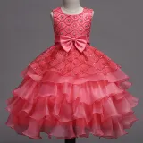 Kid Girl Sequins Diamond-Studded Layers Ruffles Lace Wedding Party Sleeveless Dress