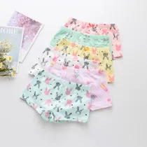 Kid Girls 5 Packs Prints Rabbits Boxer Briefs Cotton Underwear